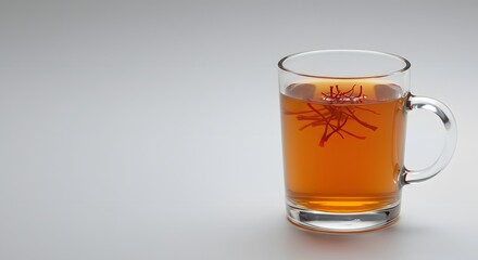 Saffron Tea in Glass Mug on White Background