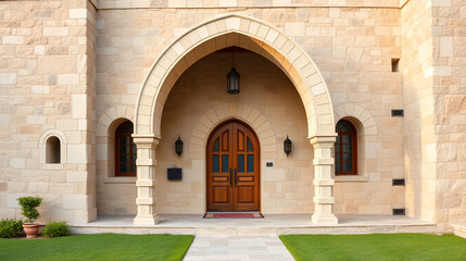 Fototapeta premium Arched entrance of old stone Islamic styled house