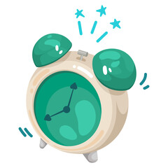 Cute illustration of a ringing alarm clock with stars and motion effects. Perfect for time management designs, school materials, reminder icons, and lifestyle graphics.