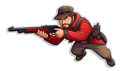 Cartoon hunter with shotgun character illustration hunting man isolated on white background