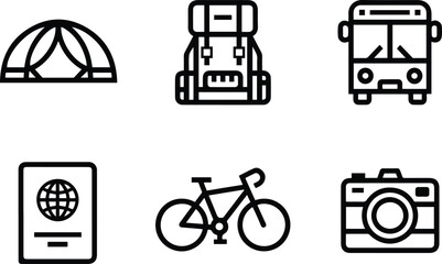 Travel, Tourism, and Adventure Line Icons Set.