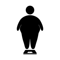 Fototapeta premium Fat person on the scales icon, Overweight icon. Flat vector illustration design isolated on white background