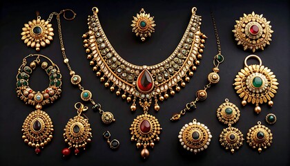 Luxury gold jewelry set, showcasing intricate design