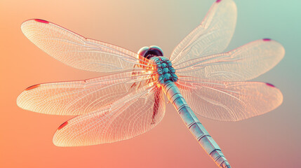 Dragonfly macro with pastel colors. Close-up of a dragonfly with delicate wings. Soft pastel colors and detailed texture.