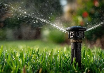 Closeup sprinkler watering grass