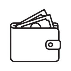 Fototapeta premium Wallet with money icon. Simple outline vector illustration of a billfold full of cash banknotes. Symbol for personal finance, payment, and savings