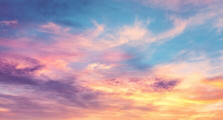 Obraz premium Vibrant sunset cloudscape. Soft hues of pink, orange, and blue fill the sky
