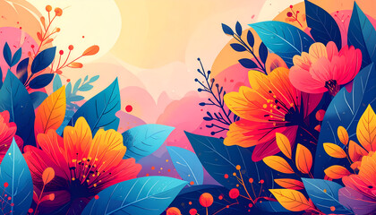 Colorful floral arrangement with orange pink and blue hues in a decorative style.