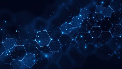 Obraz premium Abstract digital network of interconnected hexagons in deep blue