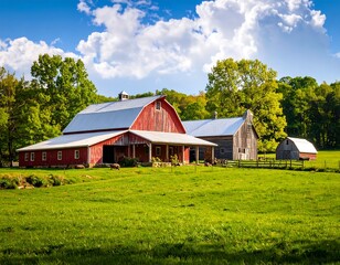 Obraz premium Red barn landscape, rural scene