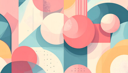 Abstract design with circles and semicircles in pastel colors creates a modern pattern.