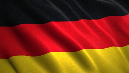 A detailed close-up of the German national flag waving with silk texture