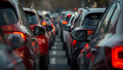 The video shows a street scene with a lot of cars in a traffic jam.
