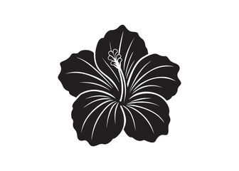 Fototapeta premium Hibiscus flower top view silhouette, tropical bloom black vector icon design illustration.