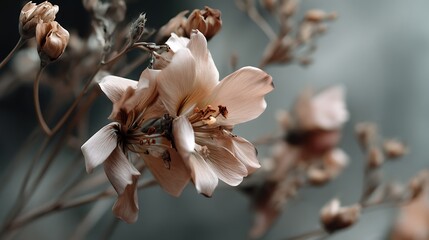 Close-up of dry brown flowers with soft blue background