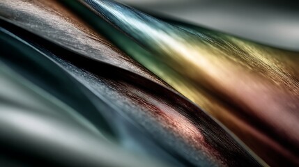 Close-up of iridescent metallic fabric with smooth gradient colors