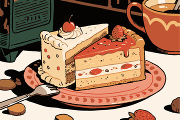 Retro and pop, simple cakes illustration set. Cute. Simple. Event. sweets. party. cream.