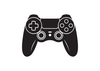 Silhouette of gaming joystick, black vector illustration of game controller icon isolated on white background.
