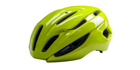 Bright yellow bicycle helmet, safety gear.