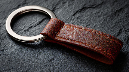 High-quality Leather Keychain Placed on a Textured Black Surface for Minimalist Display