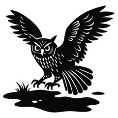 Adobe IllustStunning close-up of a snowy owl gliding low over an icy tundra, eyes locked on viewer, pale winter sun. raptor Artwork Etching illustration of an angry Great Horned Owl
