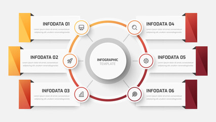Business Central Circle, Infographic Presentation with Gradient Color, Line, 6 Options and Icon
