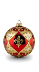 Red Christmas Ornament with Gold Fleur-de-lis Design.