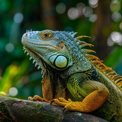 Fototapeta premium Close-up iguana in a forest