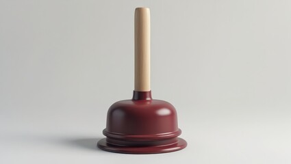 A burgundy-colored plumber's plunger stands out against a plain, light-gray background, showcasing its smooth, glossy surface and simple, clean design.