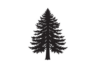 Redwood forest tree black silhouette vector illustration.
