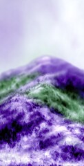 Abstract landscape with a blurred, soft focus, highlighting shades of purple and green in a dreamlike, ethereal composition against a pale sky