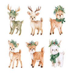 Adorable cartoon reindeer decorated for festive celebrations and holiday cheer.