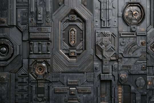 Futuristic metallic panels, intricate detail