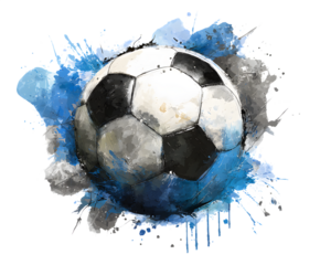 Watercolor soccer ball with blue splash background