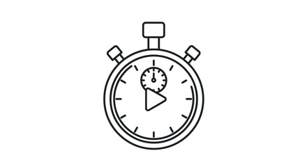 Line Art Stopwatch Icon with Play Button Symbol.