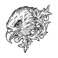 illustration art hand drawn black and white eagle with engraving ornamnet tattoo an t-shirt design