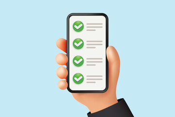 Hand Holding Smartphone with Completed Checklist. Task Management and To-Do App Concept