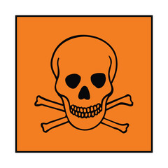 Dangerous Substances Warning Symbol: Skull and Crossbones on Orange Background for Chemical Safety and Infrastructure Labeling | High Quality Vectorial Stock Image