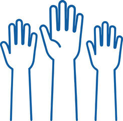 Silhouette vector illustration of three raised hands, black and white minimalist hand design graphic.