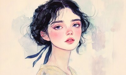 Beautiful portrait of a young woman with captivating eyes, rendered with delicate artistry