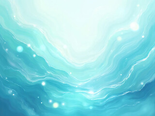 "Abstract background inspired by light refracting through moving water. Aqua, teal, pale blue, and soft white blending into fluid shimmering waves."