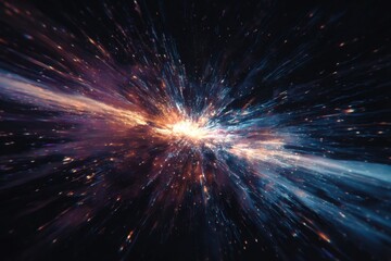 Abstract cosmic explosion, radiating light streaks across deep space
