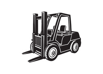 Black silhouette of a modern forklift truck vector illustration, industrial vehicle icon design for warehouse and logistics.
