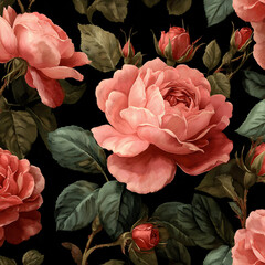 Vintage floral, Roses. isolated on black.