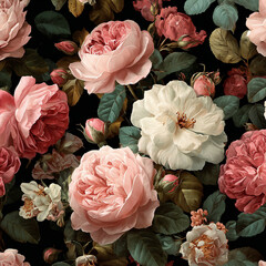 Vintage floral, Roses. isolated on black.