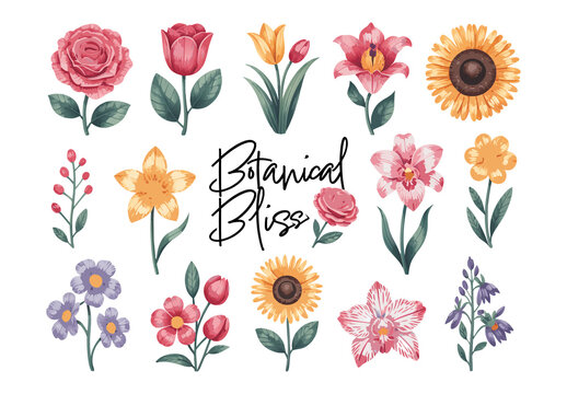 Vector Watercolor Painted Flower Template