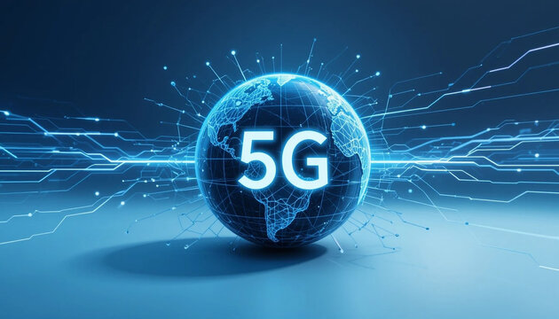 5G Technology Digital Illustration with Stylized Globe and Connectivity Lines