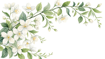 Floral Arrangement, White Flowers, Botanical Art, Decorative Illustration, Nature, Whimsical Frame Border, Watercolor Frame Border