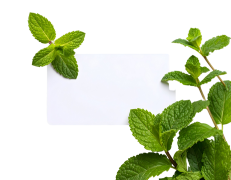 Fresh Green Mint Leaves Frame Empty White Card