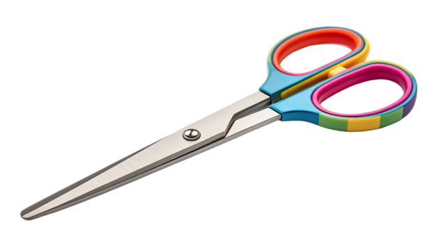 Colorful scissors isolated on transparent background, a versatile tool for various cutting tasks, perfect for school, office, and craft projects